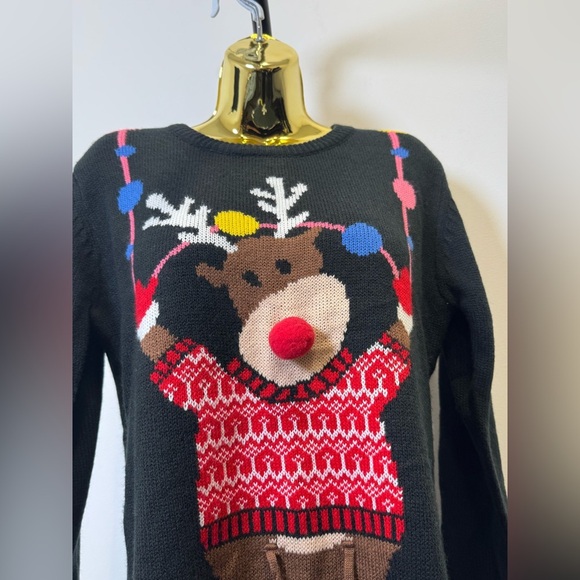 Daisy Boutique “Merry Christmas” Reindeer Pom Pom Sweater - Picture 1 of 9